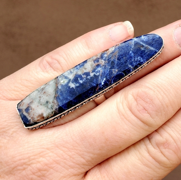 New Huge Sodalite 925  Silver Statement Ring. - Picture 10 of 16